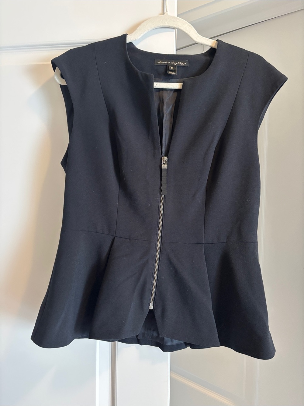 Sandra Angelozzi Navy Zip-Front Peplum top